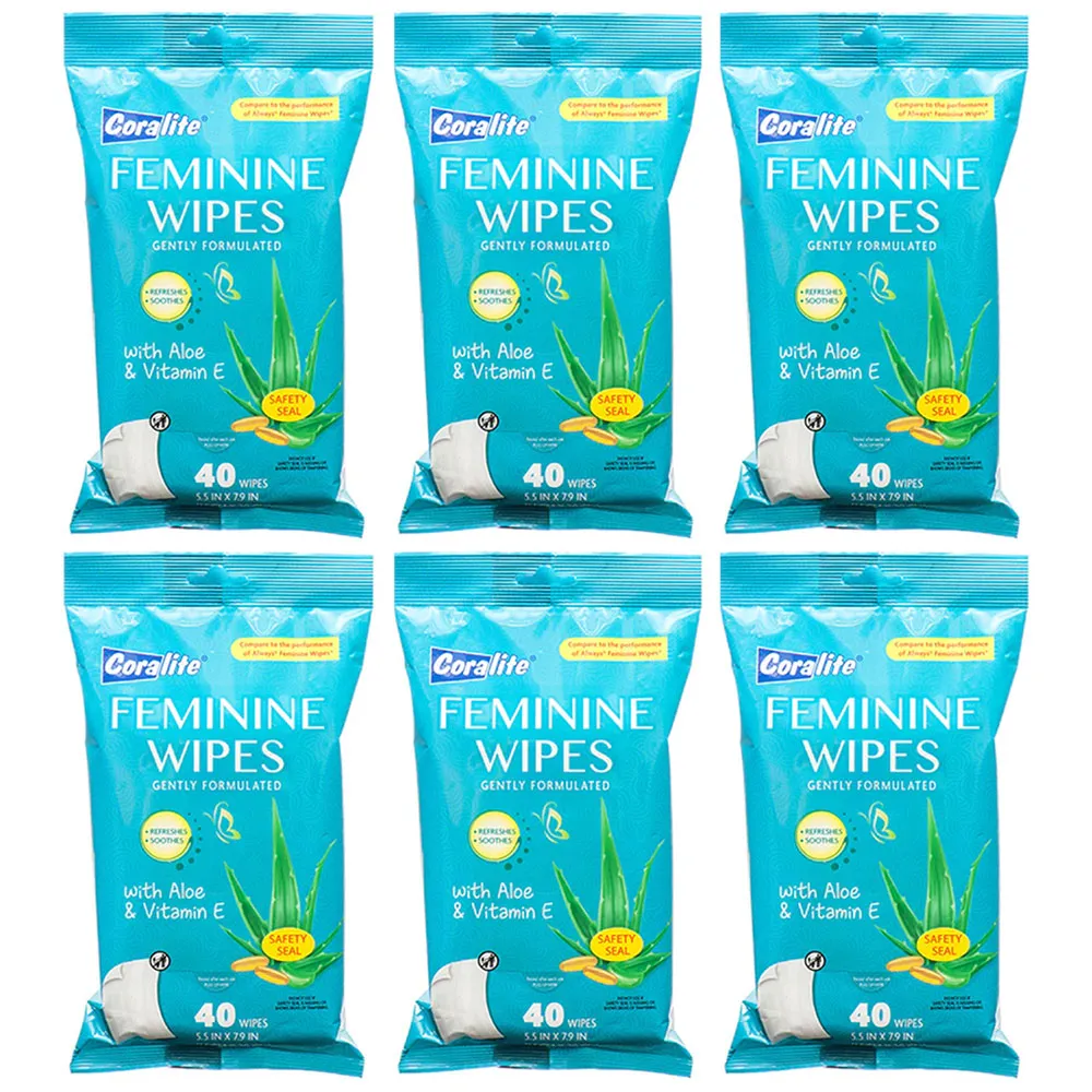 240ct Gentle Daily Feminine Wipes 6pk Wet Cleansing Cloths Moist Vitamin E Aloe