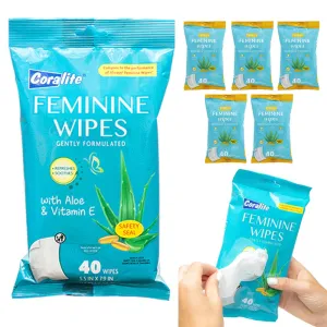 240ct Gentle Daily Feminine Wipes 6pk Wet Cleansing Cloths Moist Vitamin E Aloe