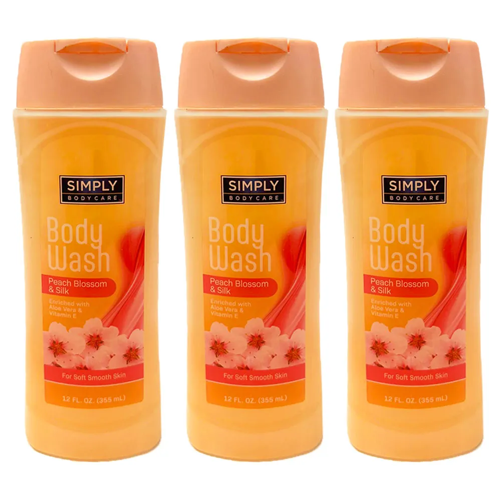 3 Cleansing Body Wash Peach Blossom Shower Gel Soap Silky Smooth Skin Aloe 12oz