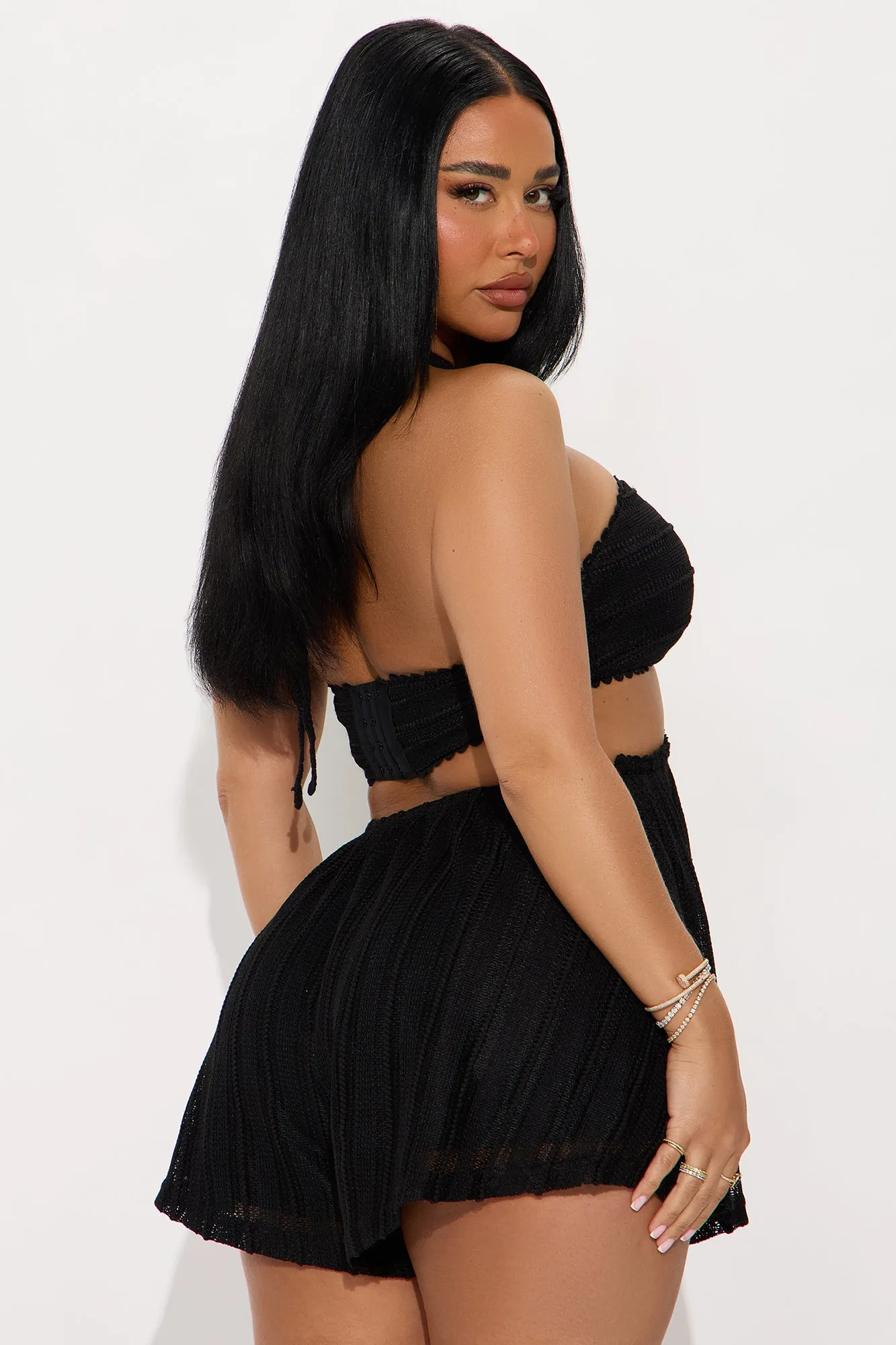 Amberlyn Crochet Halter Romper - Black