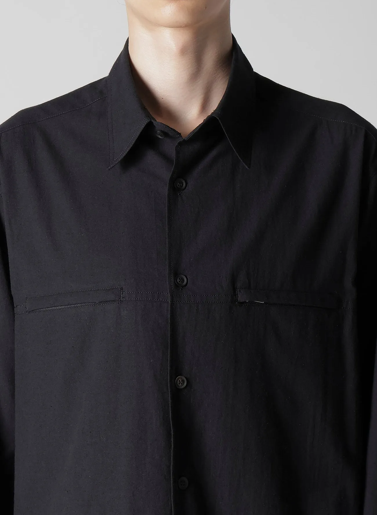 COTTON HEMP BROAD SHIRT WITH ZIP POCKET