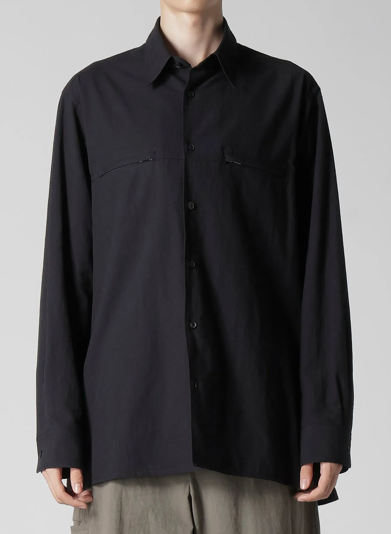 COTTON HEMP BROAD SHIRT WITH ZIP POCKET