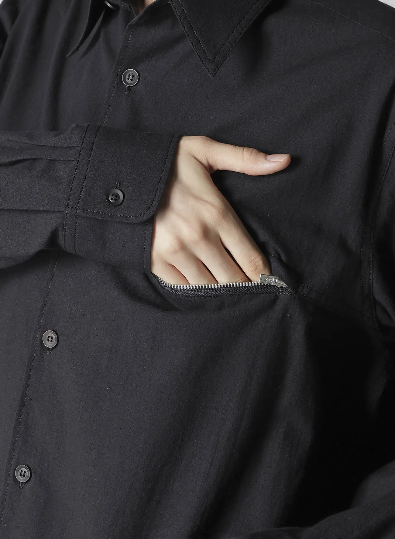 COTTON HEMP BROAD SHIRT WITH ZIP POCKET