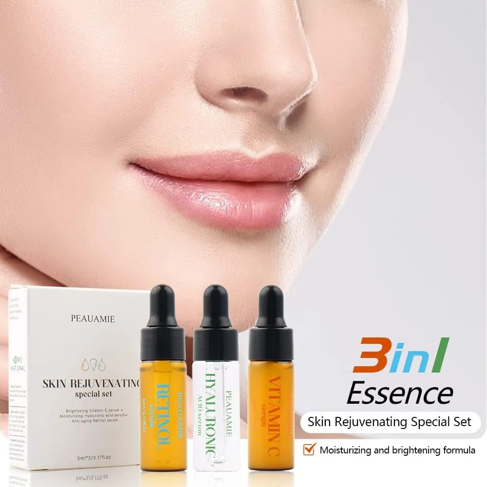 Face Serum Set Vitamin C Serum,Hyaluronic Acid Serum,Retinol Serum for Dark Spots, Fine Lines and Wrinkles(5ml/3 pack)