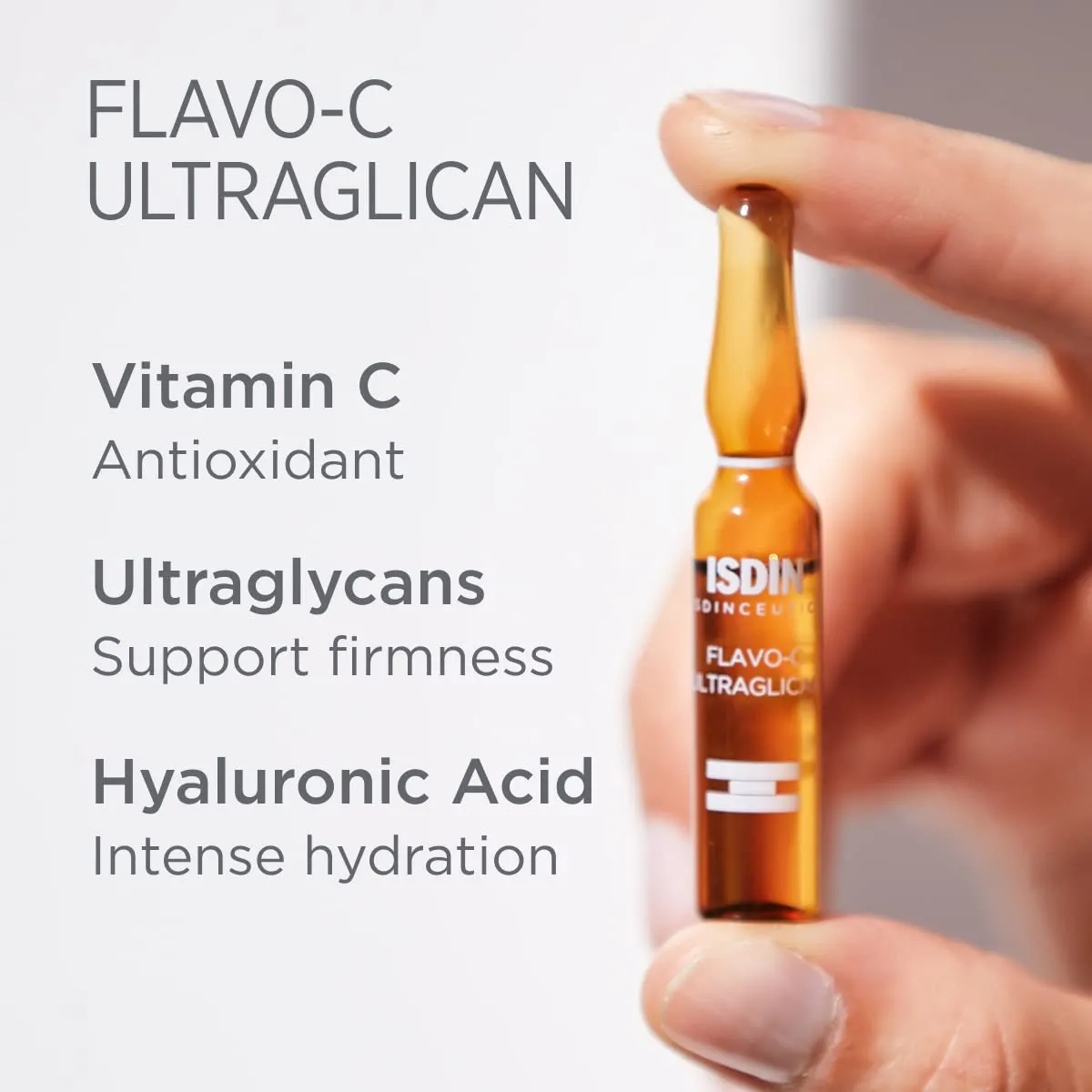 ISDIN Serum Ampoules Flavo-C Ultraglican, Vitamin C and Hyaluronic Acid, 30 ampoules