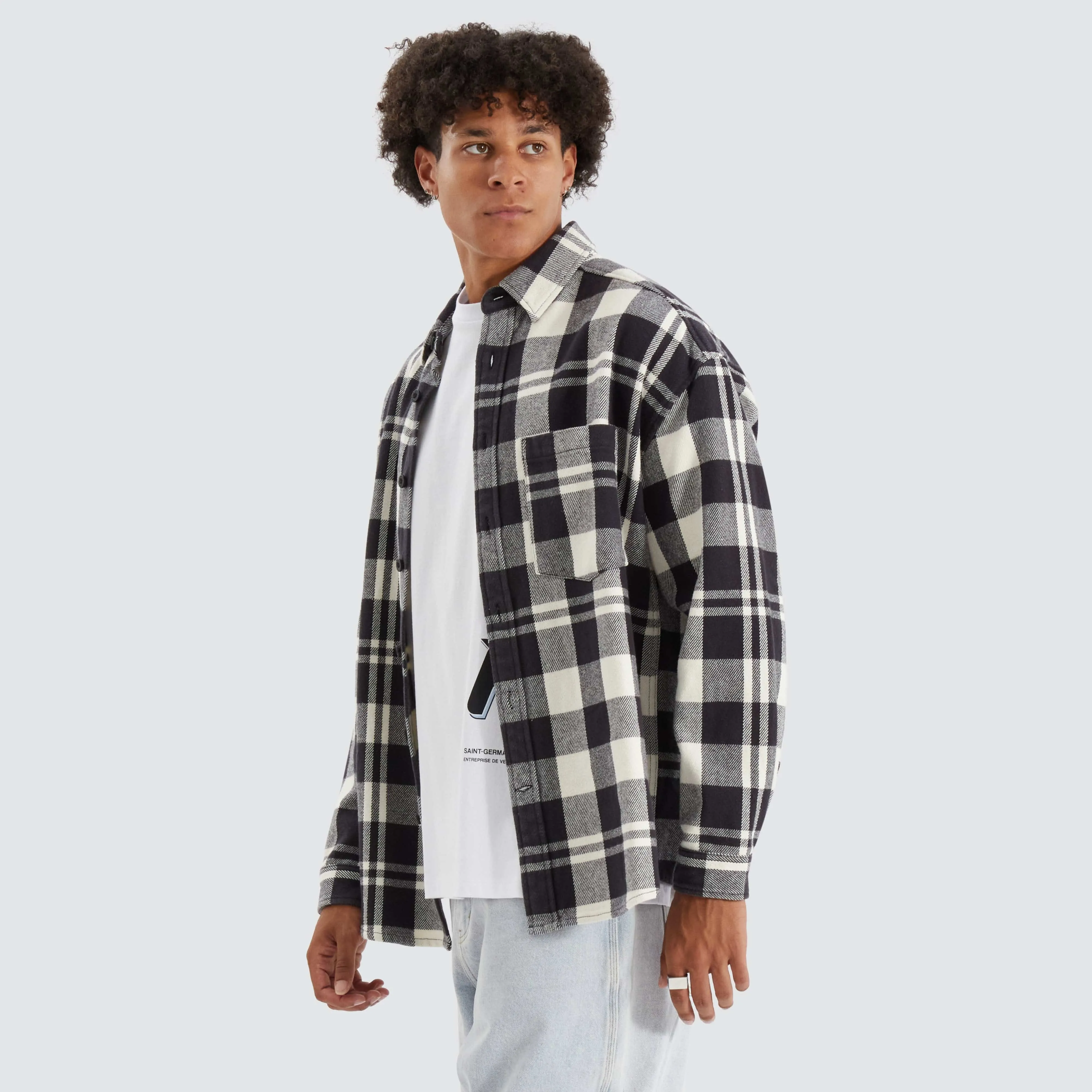 Neihart Relaxed Drop Shoulder Long Sleeve Shirt Cream/Black Check