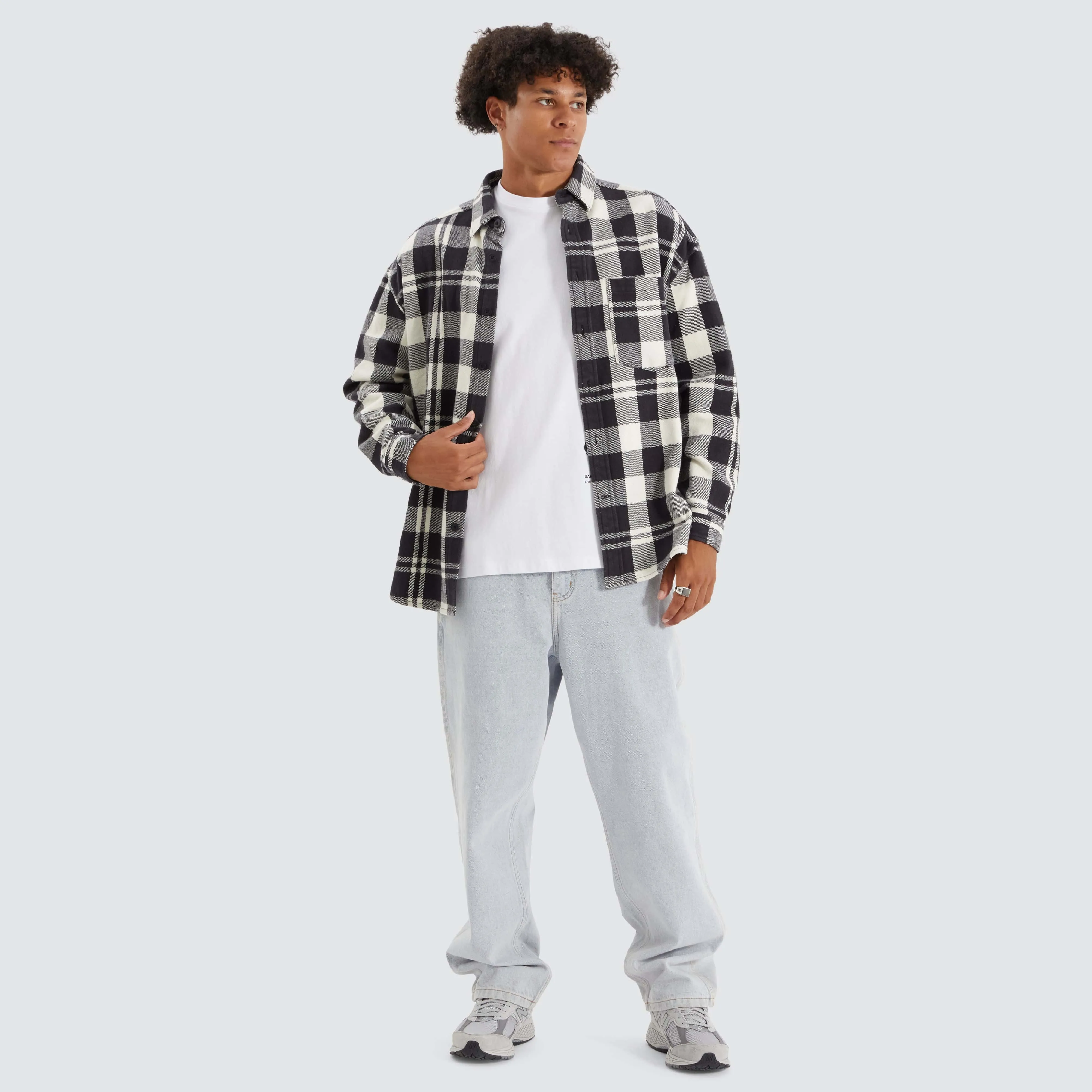 Neihart Relaxed Drop Shoulder Long Sleeve Shirt Cream/Black Check