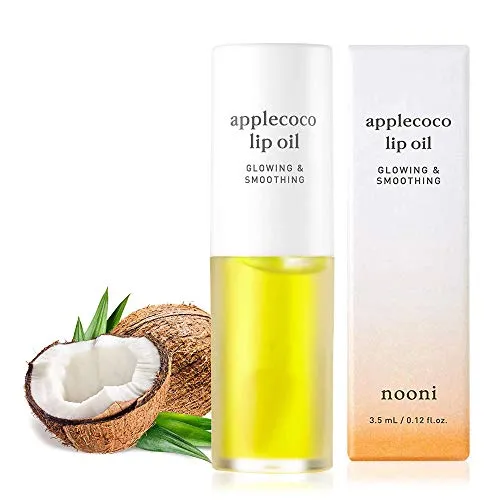 Nooni Korean Lip Oil - Applecoco | Moisturizing, Softening, and Smoothen Dry Lips with Coconut Oil, 0.12 Fl Oz