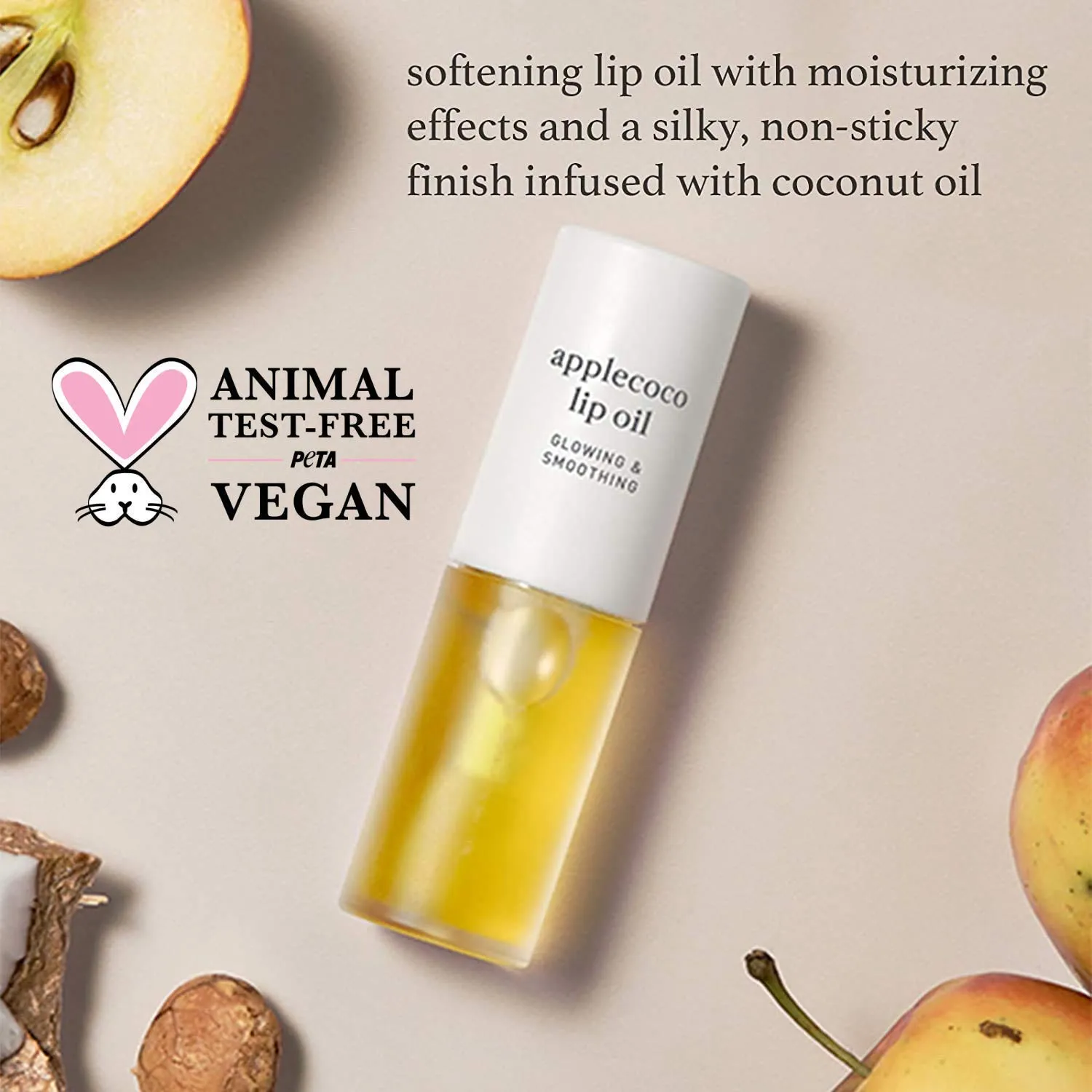 Nooni Korean Lip Oil - Applecoco | Moisturizing, Softening, and Smoothen Dry Lips with Coconut Oil, 0.12 Fl Oz