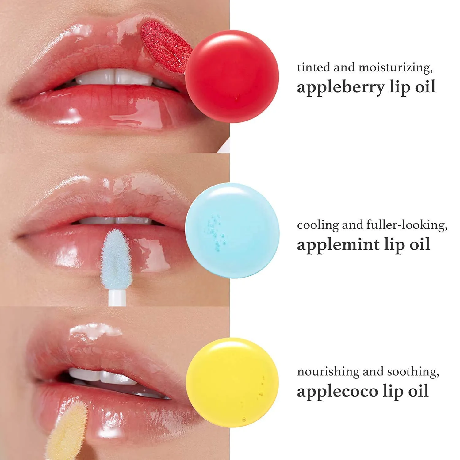 Nooni Korean Lip Oil - Applecoco | Moisturizing, Softening, and Smoothen Dry Lips with Coconut Oil, 0.12 Fl Oz
