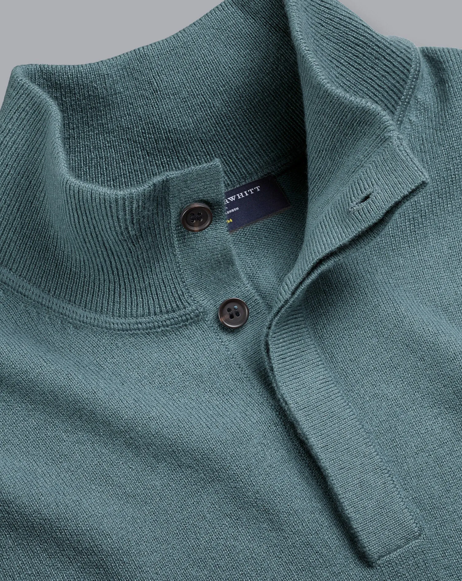 Pale Teal Green Merino/Cashmere Button Neck Jumper