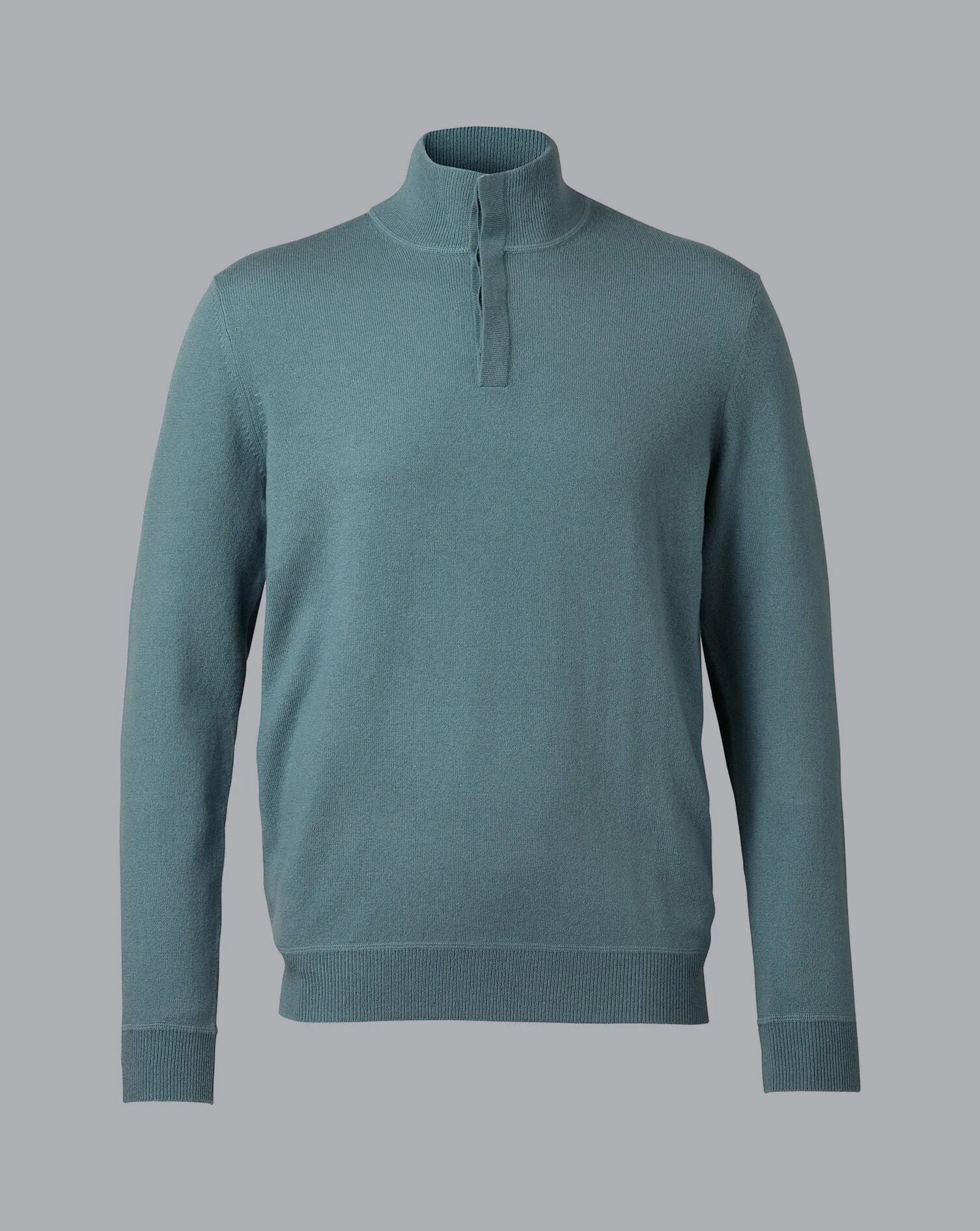 Pale Teal Green Merino/Cashmere Button Neck Jumper