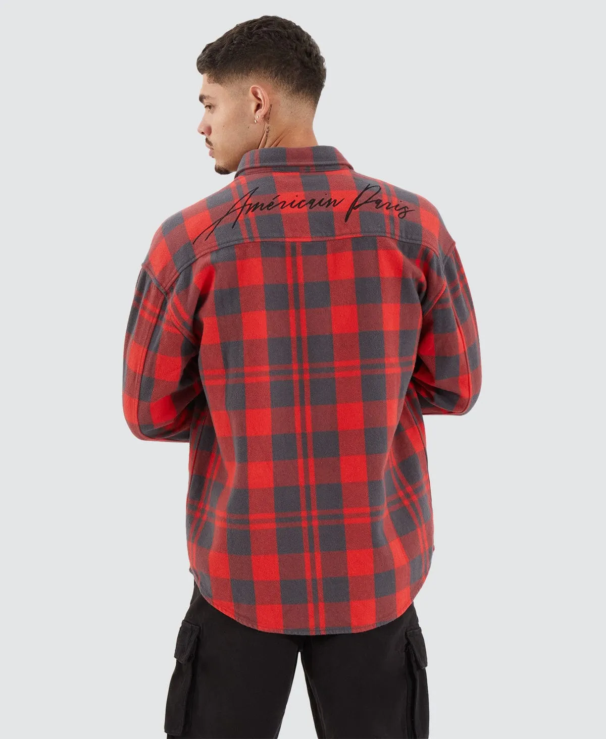 Passo Relaxed Drop Shoulder Long Sleeve Shirt Iron Flame Check