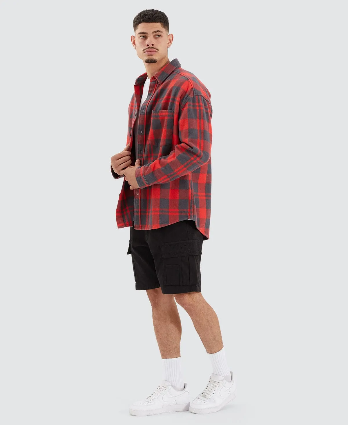 Passo Relaxed Drop Shoulder Long Sleeve Shirt Iron Flame Check