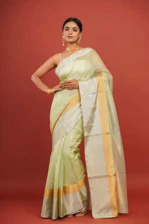 Pastel Green Cotton Silk Chanderi Saree with Dual Border