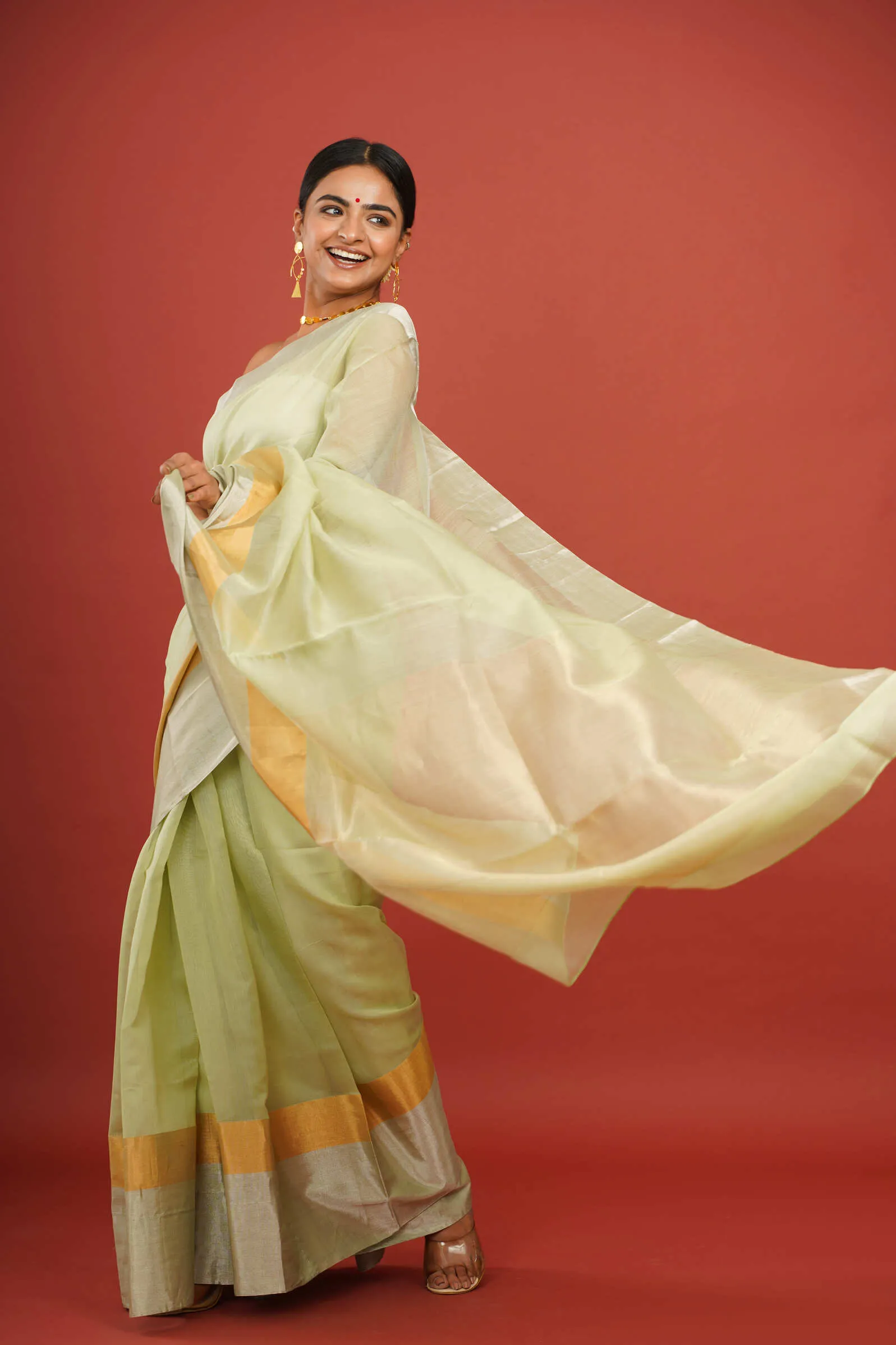 Pastel Green Cotton Silk Chanderi Saree with Dual Border