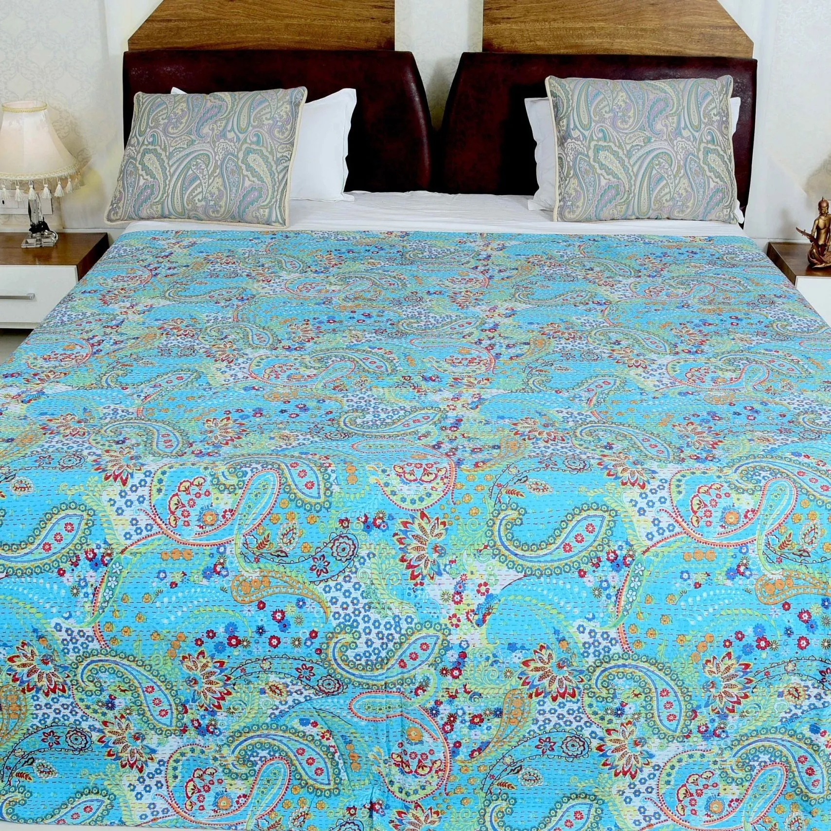 Sky Hush Handmade Kantha Quilt - Soothing Tones