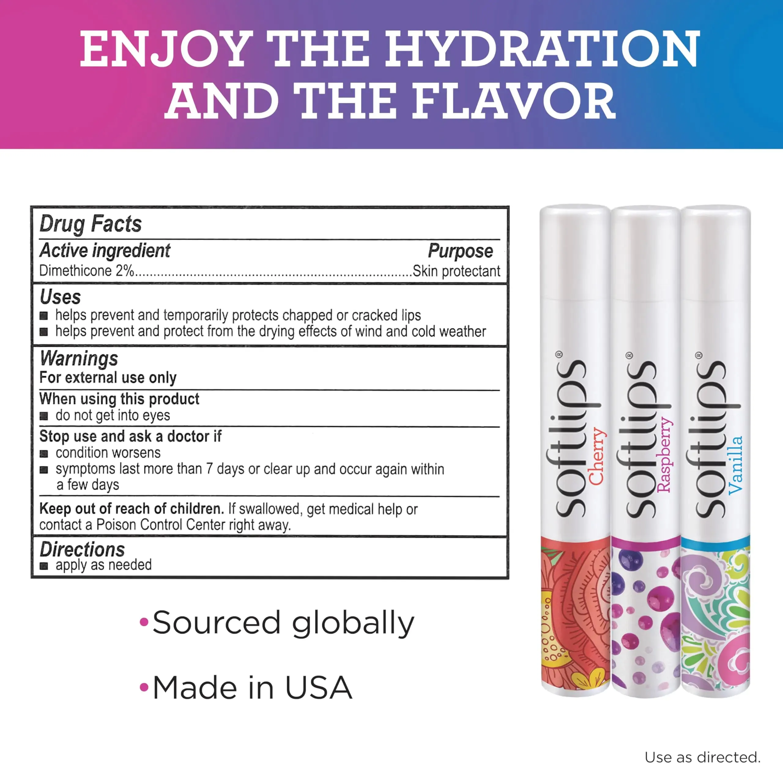 Softlips Lip Balm 3-Pack: Watermelon, Cherry & Vanilla - Soothing, Hydrating & Cruelty-Free