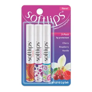 Softlips Lip Balm 3-Pack: Watermelon, Cherry & Vanilla - Soothing, Hydrating & Cruelty-Free