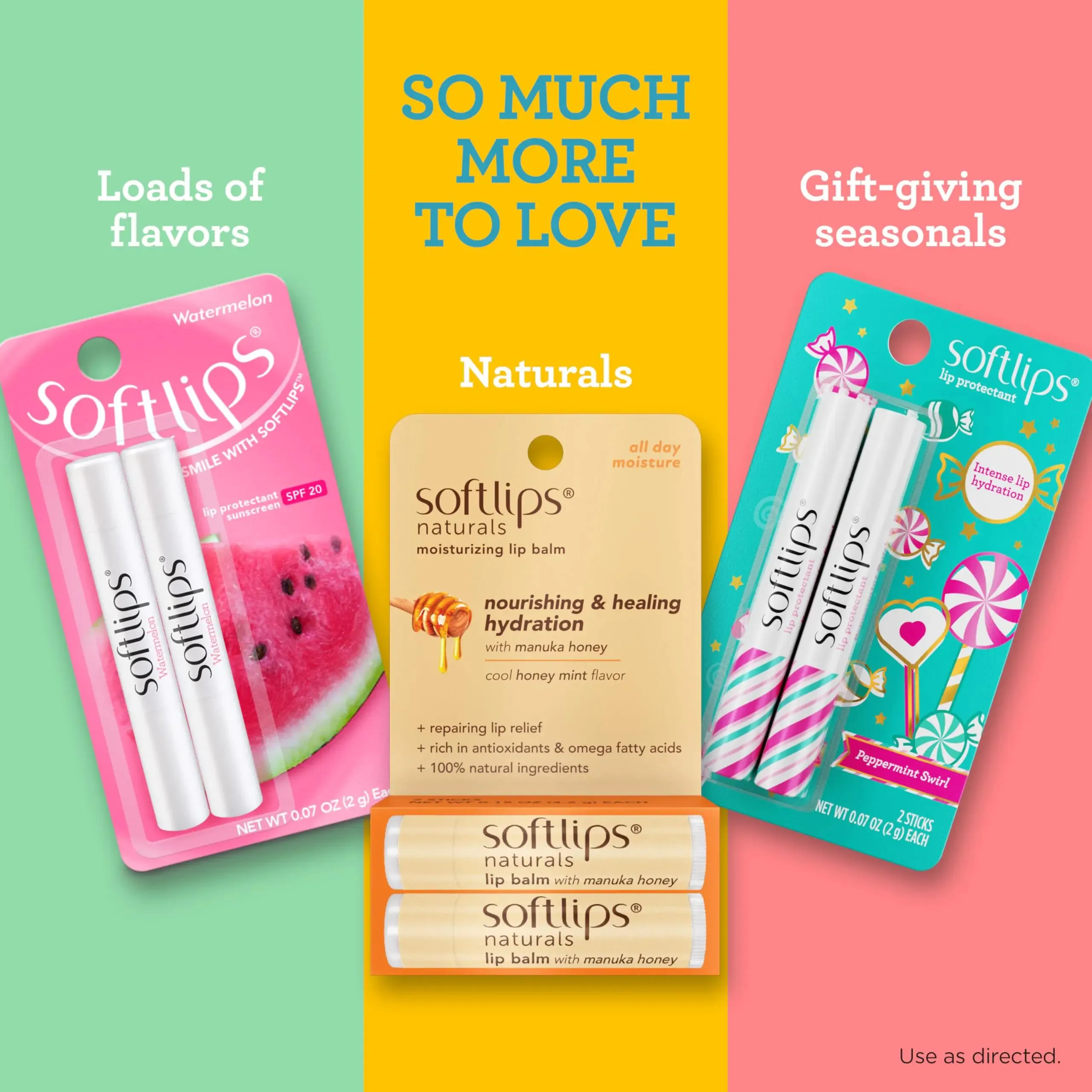 Softlips Lip Balm 3-Pack: Watermelon, Cherry & Vanilla - Soothing, Hydrating & Cruelty-Free